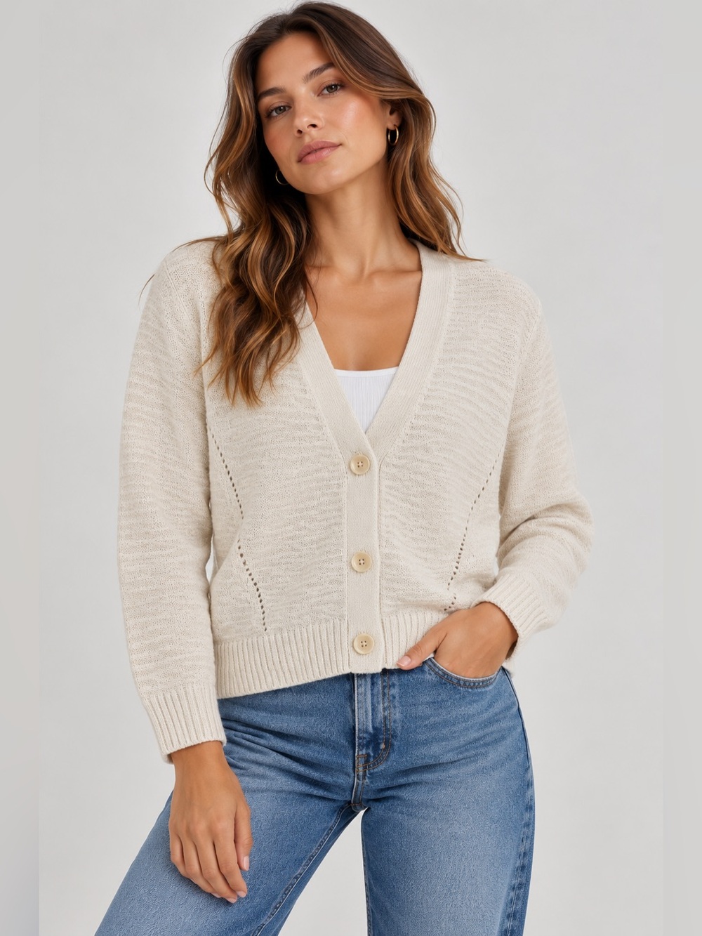 Banana Republic Womens Cream Button Cardigan Small Heavy